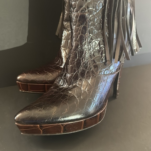 Charles David Brown Crocodile Knee Boots with Tassel - Picture 13 of 17